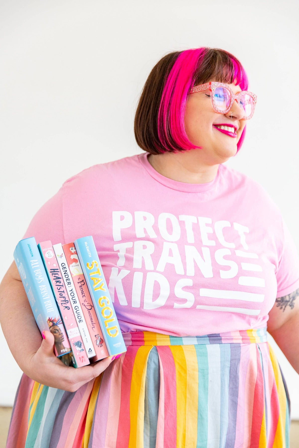 Protect Trans Kids T-Shirt: Pink + White