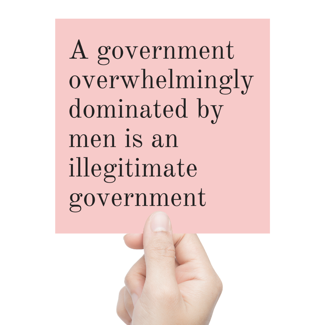 A Government Overwhelmingly Dominated by Men is an Illegitimate Government Vinyl Weatherproof Sticker in Blush Pink