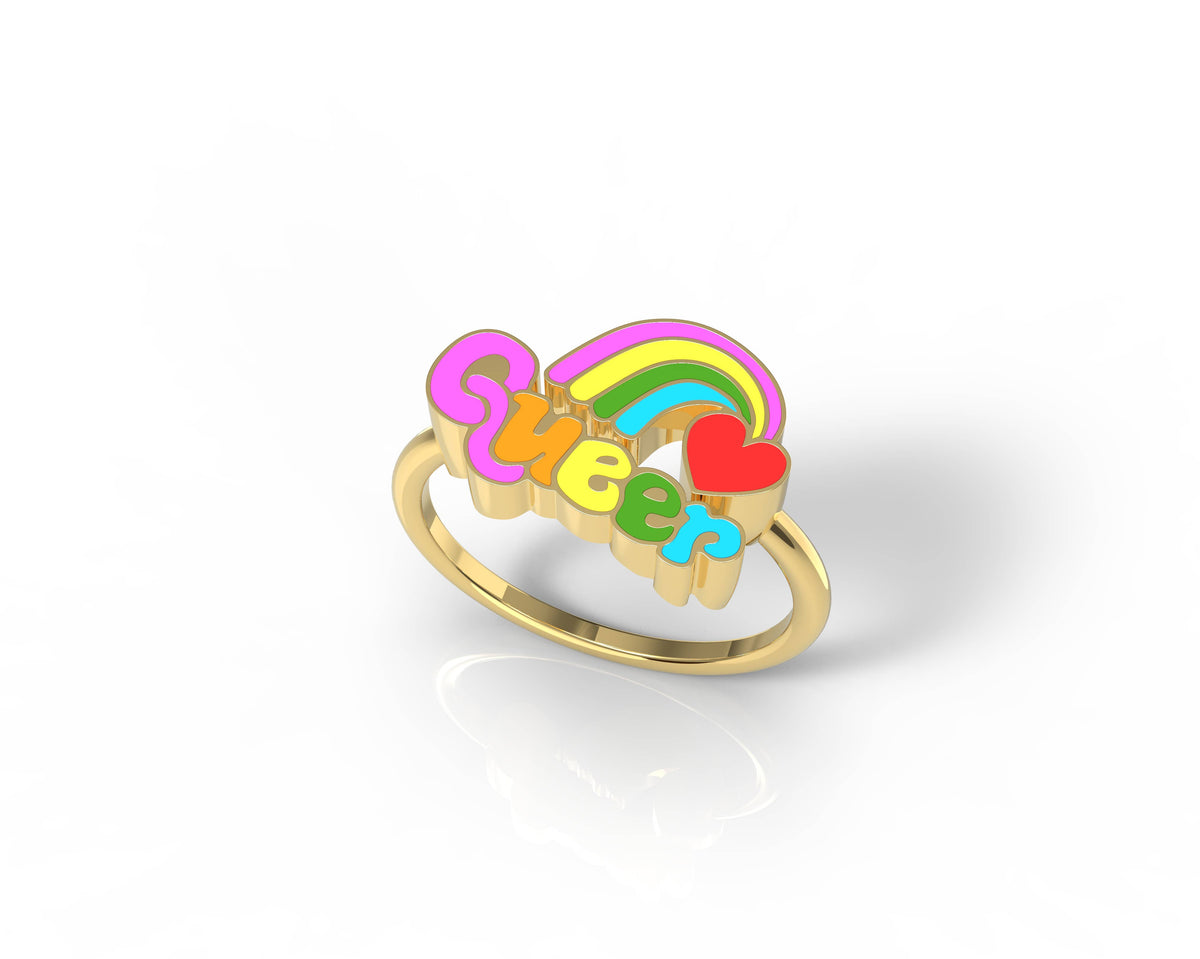 Queer Heart Ring - Adjustable 18k Gold Gilt Ring