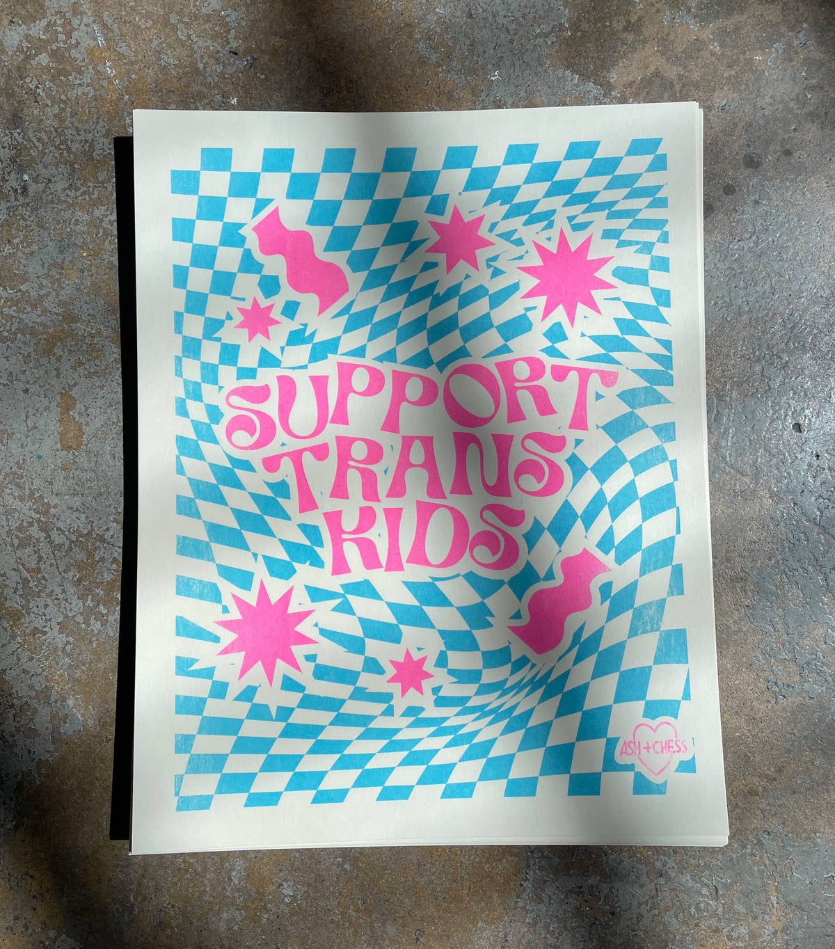 11x14" Support Trans Kids Risograph Print by Ash and Chess.