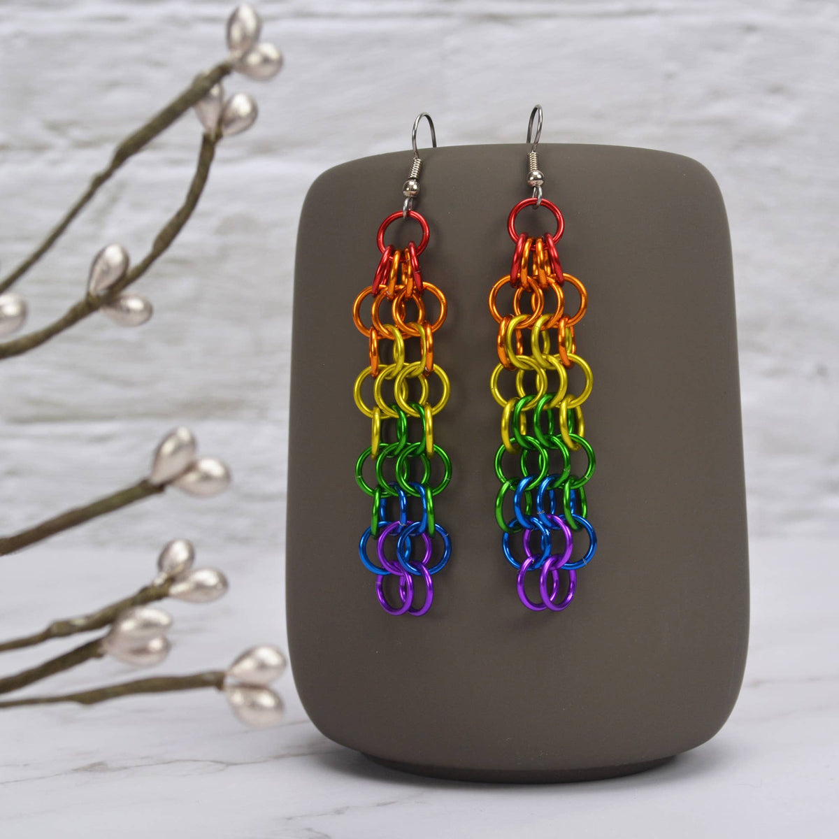LGBTQ Pride Rainbow Ombre Mesh Earring - Long or Medium