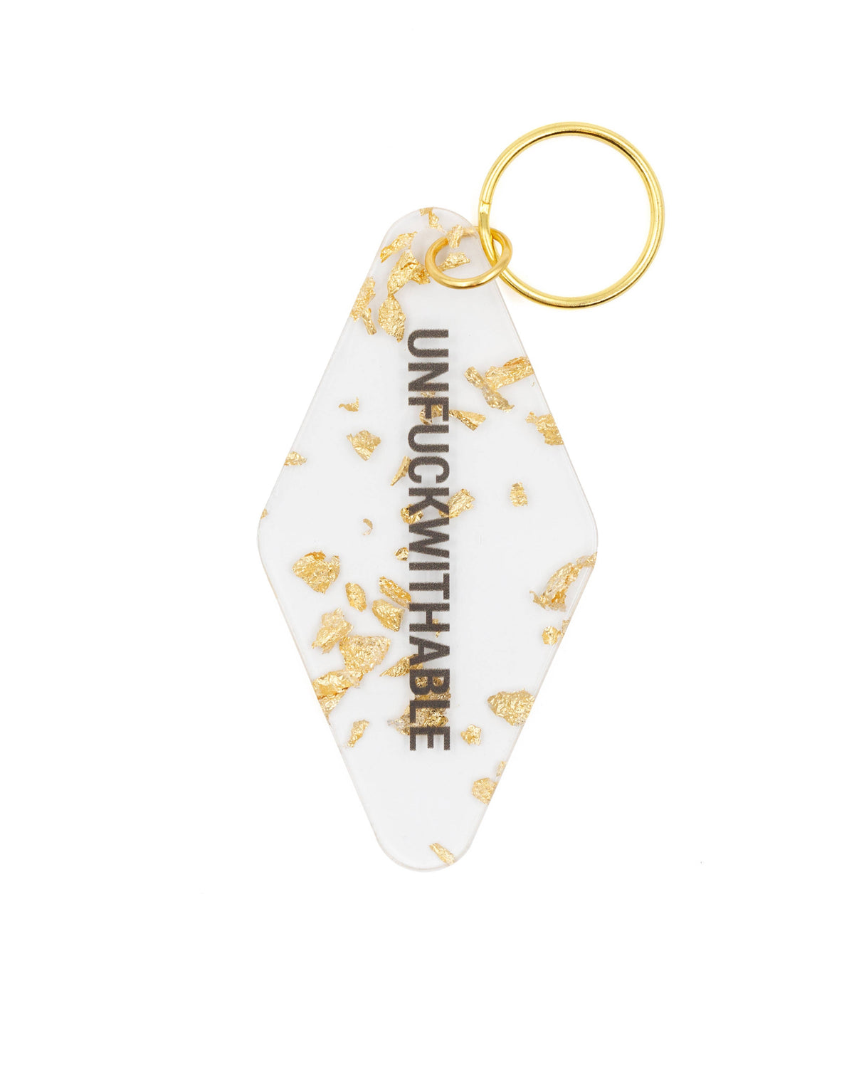 UNFUCKWITHABLE Motel Style Keychain in Clear with Gold Leaf
