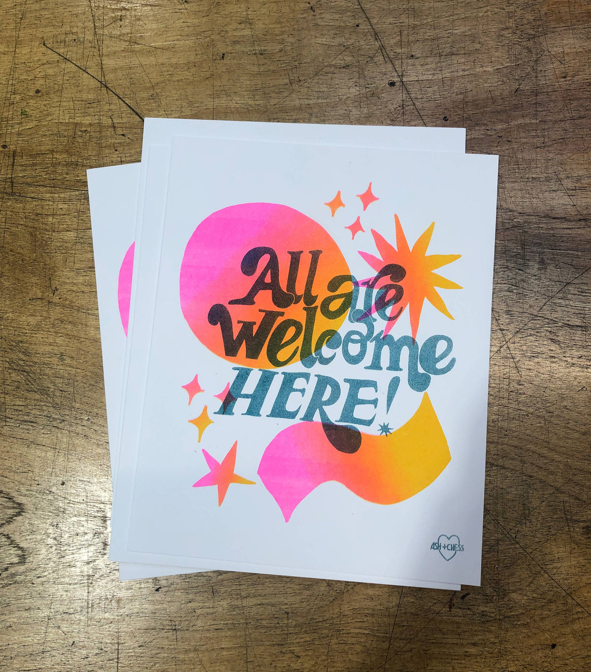 8"x10" All Are Welcome Here Risograph Print by Ash + Chess
