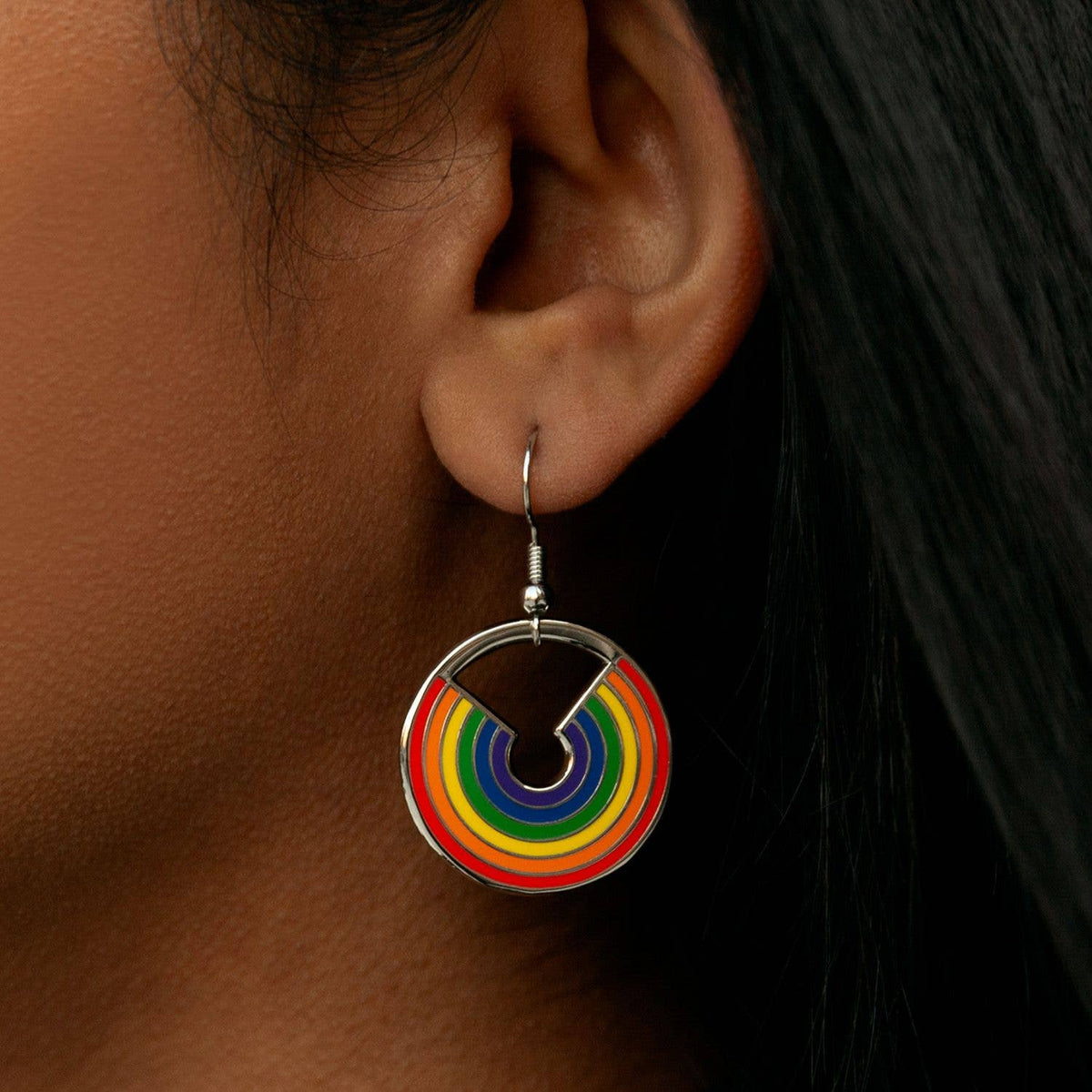 Pride Rainbow Earrings Silvertone - Drop