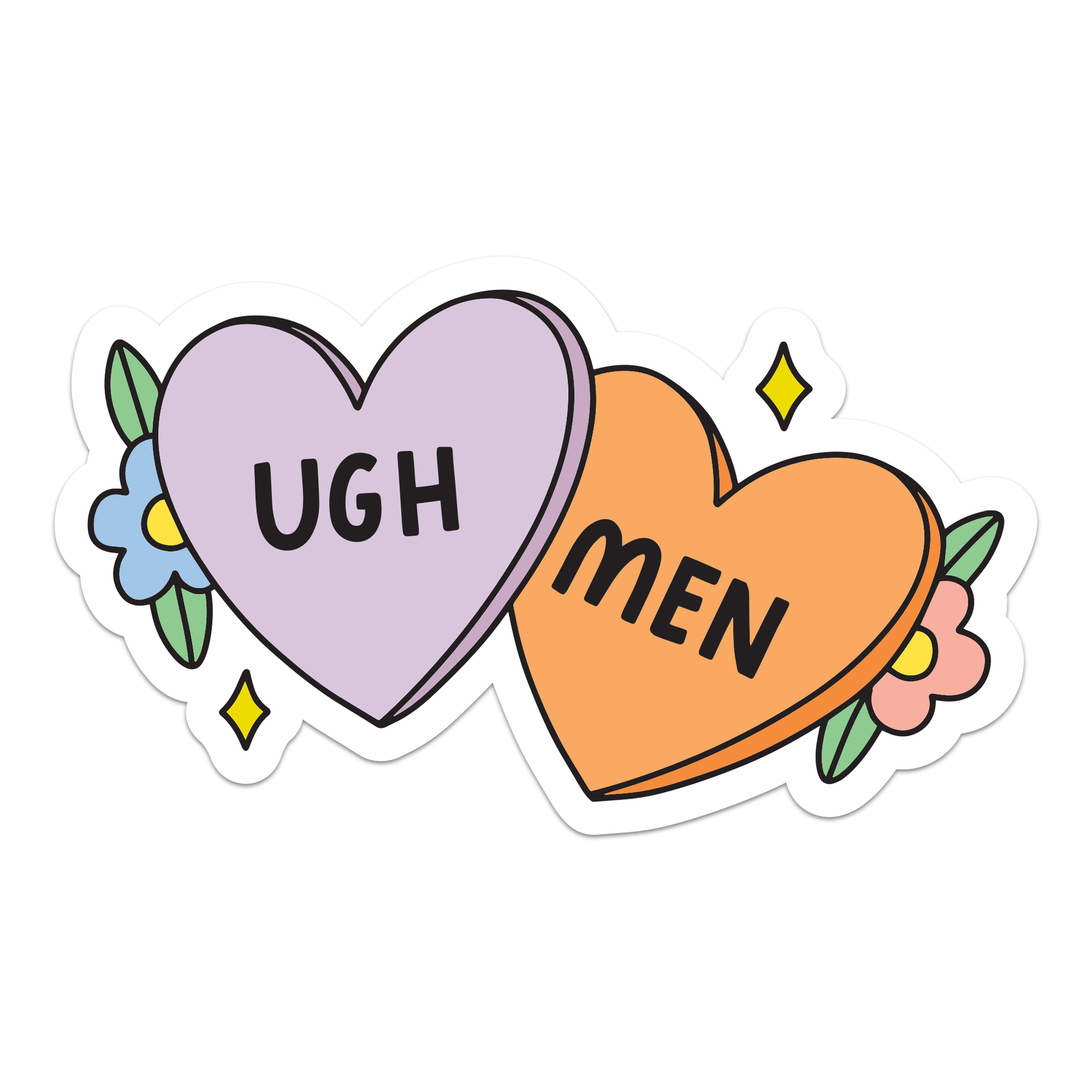 Ugh, Men. Feminist Candy Hearts Sticker