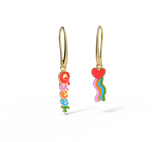 Queer Heart Hanging Earrings - 18k Gold Gilt Enamel Earrings