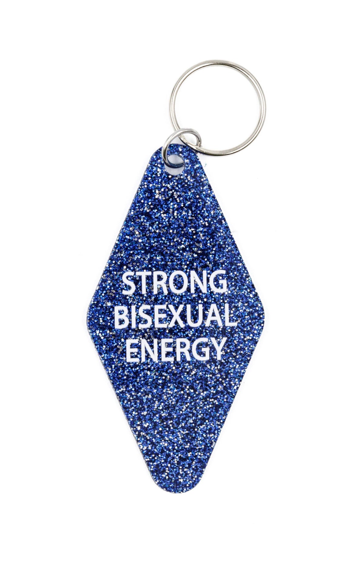 Strong Bisexual Energy Motel Style Keychain in Blue Glitter